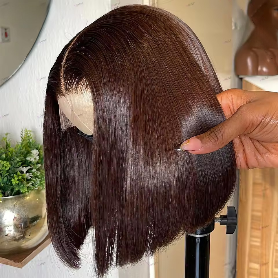 Glueless Wear And Go Human Hair Wig - 13X4 초콜릿 브라운 스트레이트 밥 가발