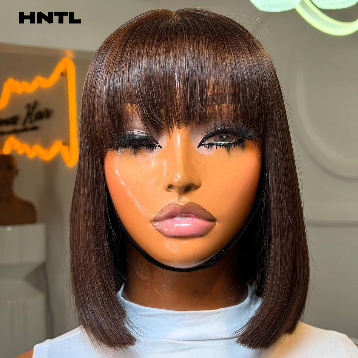 Pre Parted 13X4 Lace Front Bob Wig - 웨어앤고 글루리스 가발 인모 브라운 컬러