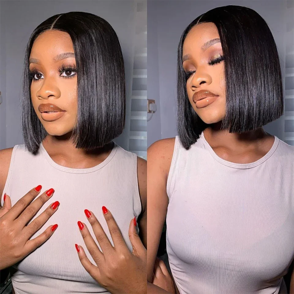 Glueless Wear And Go Human Hair Wig - 직진 짧은 밥 가발 인모 13x6x1