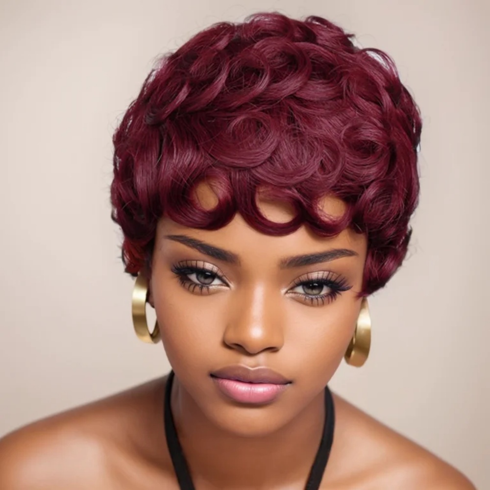 Short Pixie Cut Wig Human Hair Cheap - 99J 픽시컷 가발 인모 숏 곱슬머리