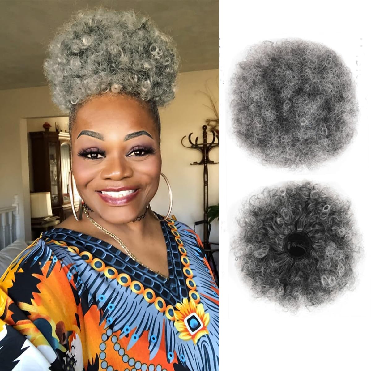 Drawstring Afro Curly Puff Ponytail - 아프로 퍼프 드로스트링 포니테일, 짧은 합성