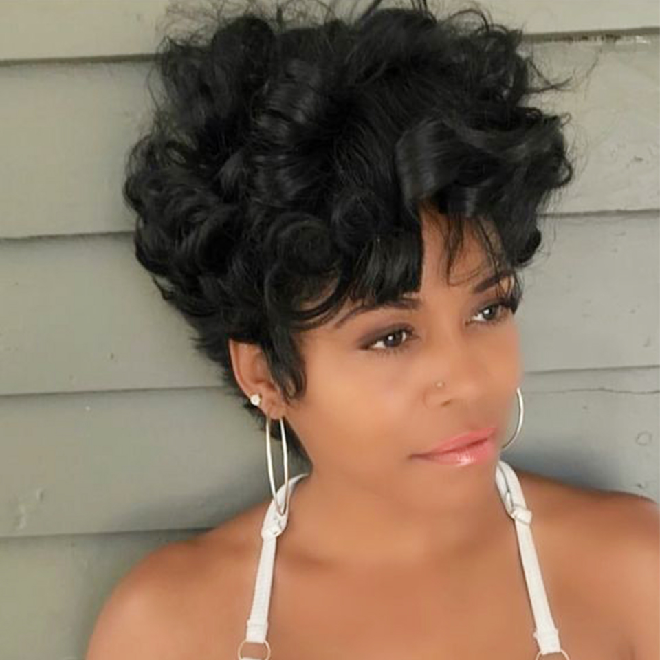 Short Pixie Cut Wig Human Hair Cheap - 탄력있는 자연 웨이브 가발 인간의 머리카락