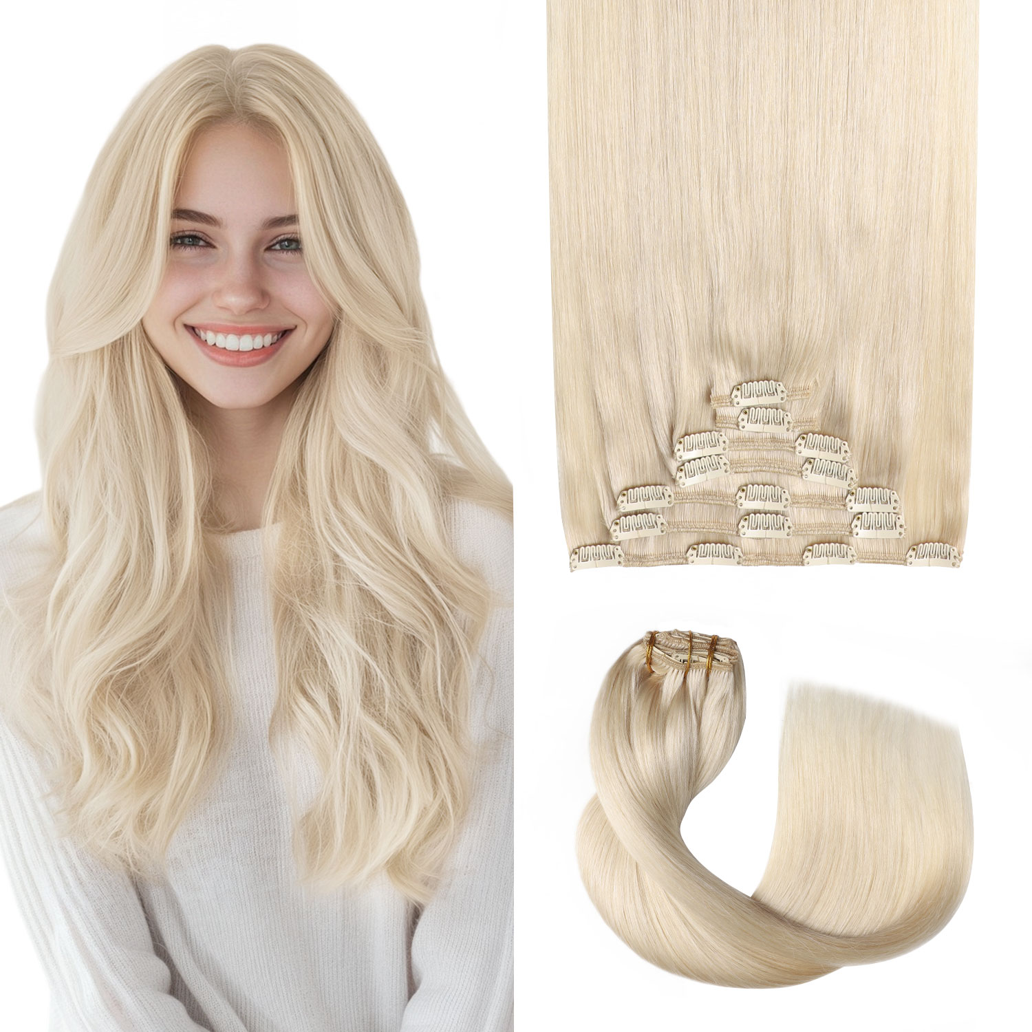 Seamless Clip In Hair Extensions Human Hair - 클립형 붙임머리 진짜 인모 # 60