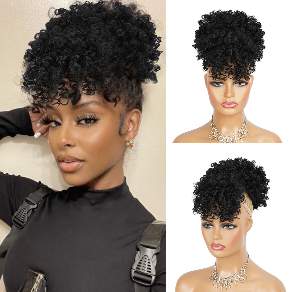 Drawstring Afro Curly Puff Ponytail - 아프로 퍼프 드로스트링 포니테일 앞머리 포함