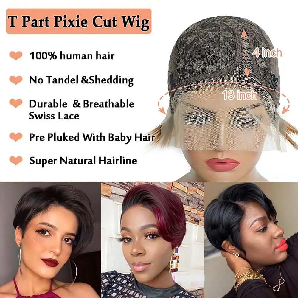 짧은 픽시 컷 인모 가발, T 레이스 프론트 가발, 1 - Short Pixie Cut Wig Human Hair Cheap 리뷰 및 가격