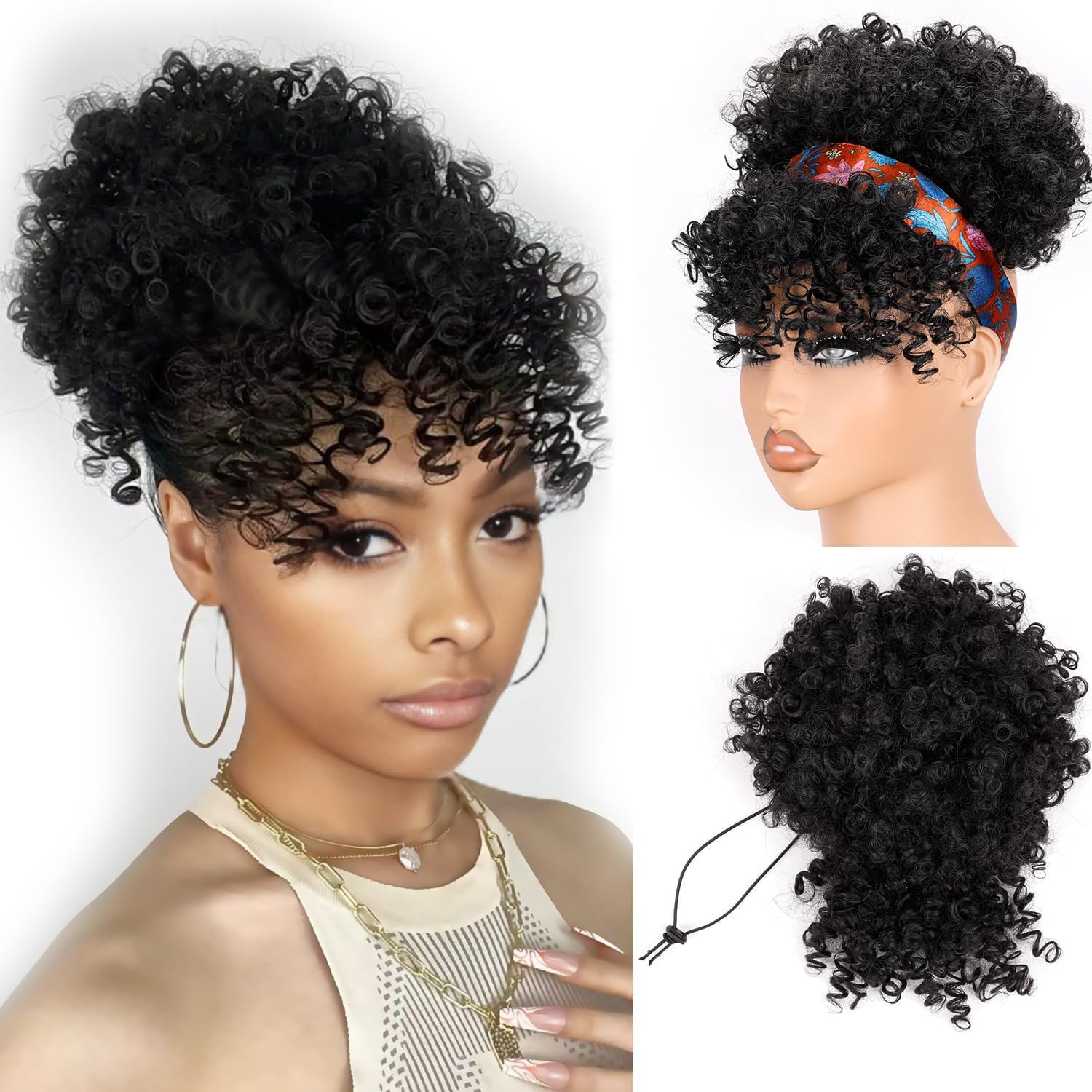 짧은 드로스트링 포니테일 앞머리 포함 아프로 퍼프 포니 - Drawstring Afro Curly Puff Ponytail 리뷰 및 가격