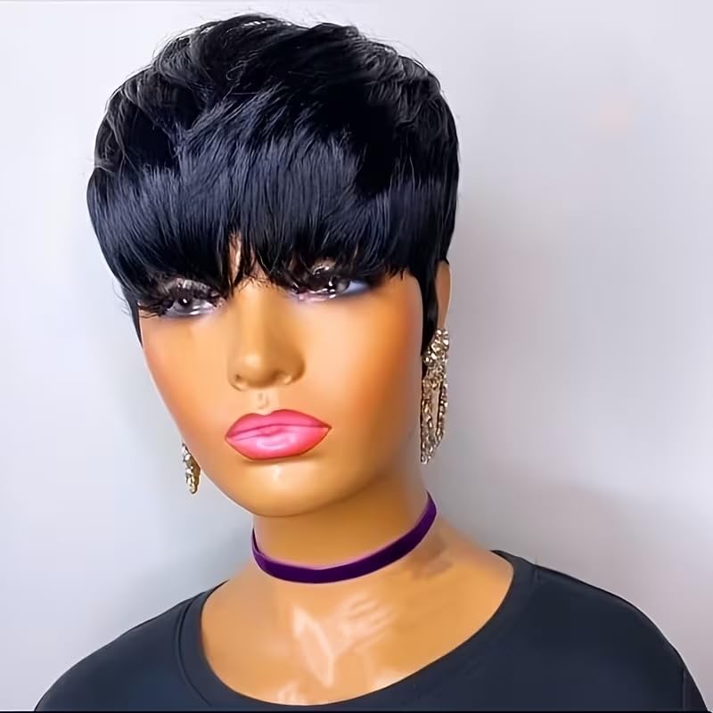 여성용 짧은 픽시컷 인모 가발, 앞머리 있는 레이어드  - Short Pixie Cut Wig Human Hair Cheap 리뷰 및 가격