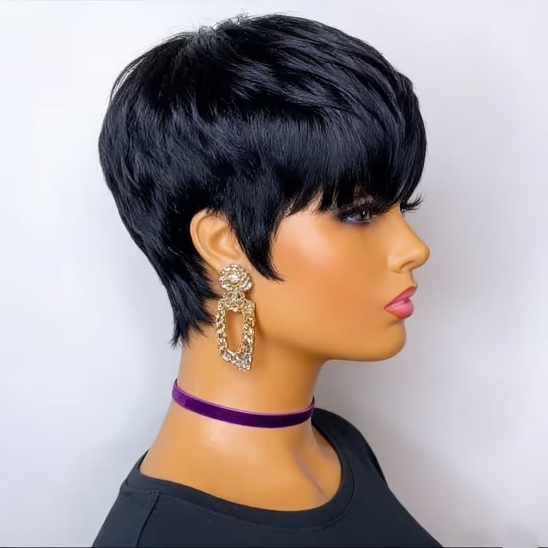 여성용 짧은 픽시컷 인모 가발, 앞머리 있는 레이어드  - Short Pixie Cut Wig Human Hair Cheap 리뷰 및 가격