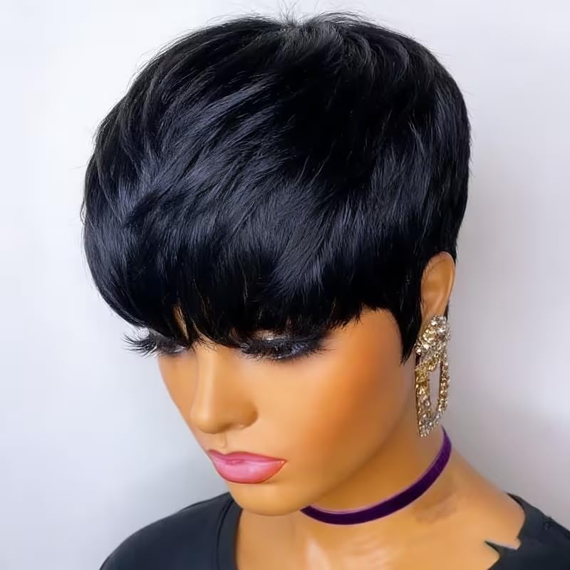 여성용 짧은 픽시컷 인모 가발, 앞머리 있는 레이어드  - Short Pixie Cut Wig Human Hair Cheap 리뷰 및 가격