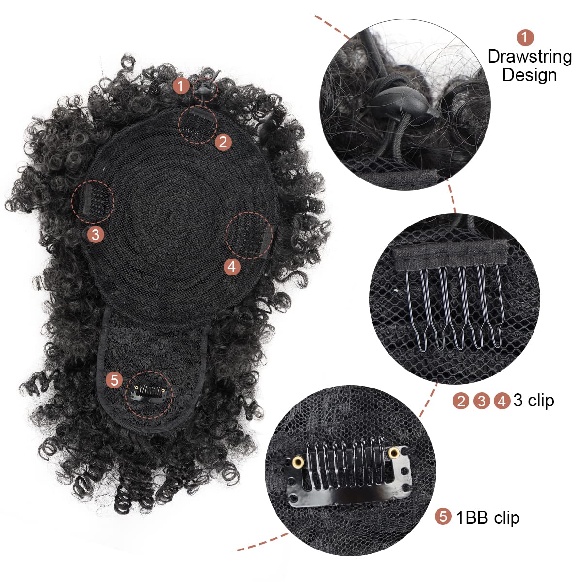 흑인 여성용 아프로 퍼프 합성 드로스트링 포니테일, 앞 - Drawstring Afro Curly Puff Ponytail 리뷰 및 가격