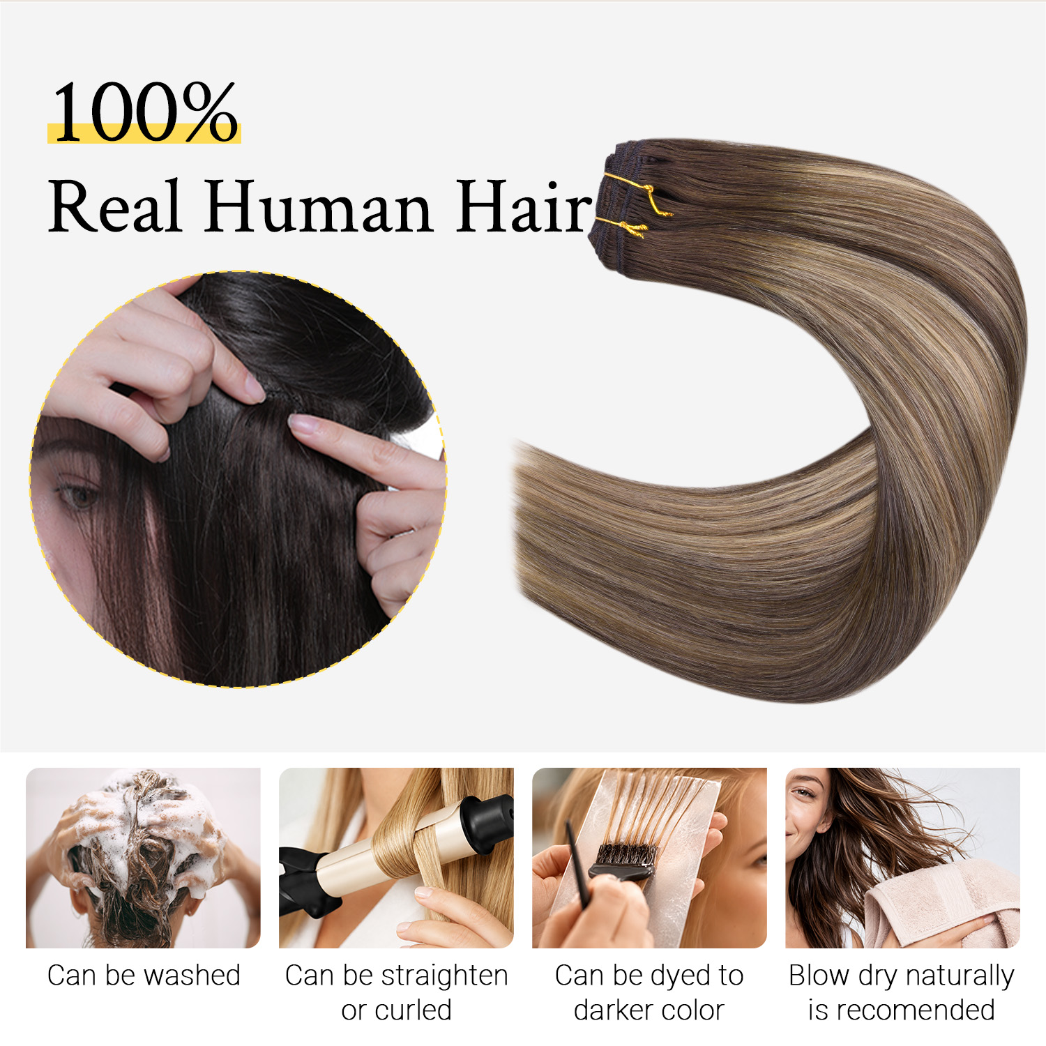 Sunmofavo 클립 인 휴먼 헤어 익스텐션 발라야쥬 - Seamless Clip In Hair Extensions Human Hair 리뷰 및 가격