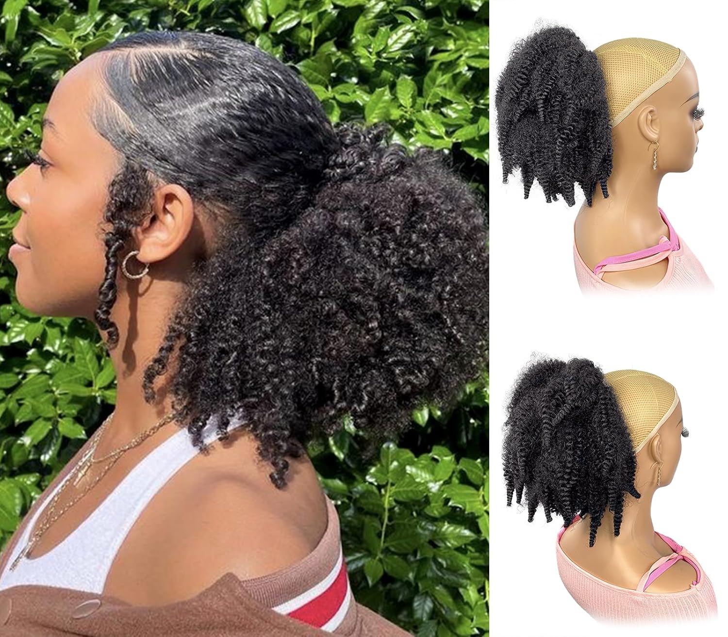 12인치 숏 말리 헤어 드로스트링 포니테일 브라운 블랙 - Drawstring Afro Curly Puff Ponytail 리뷰 및 가격