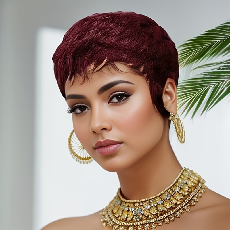 흑인 여성용 레드 가발 인모 숏 픽시 가발 99j #  - Short Pixie Cut Wig Human Hair Cheap 리뷰 및 가격