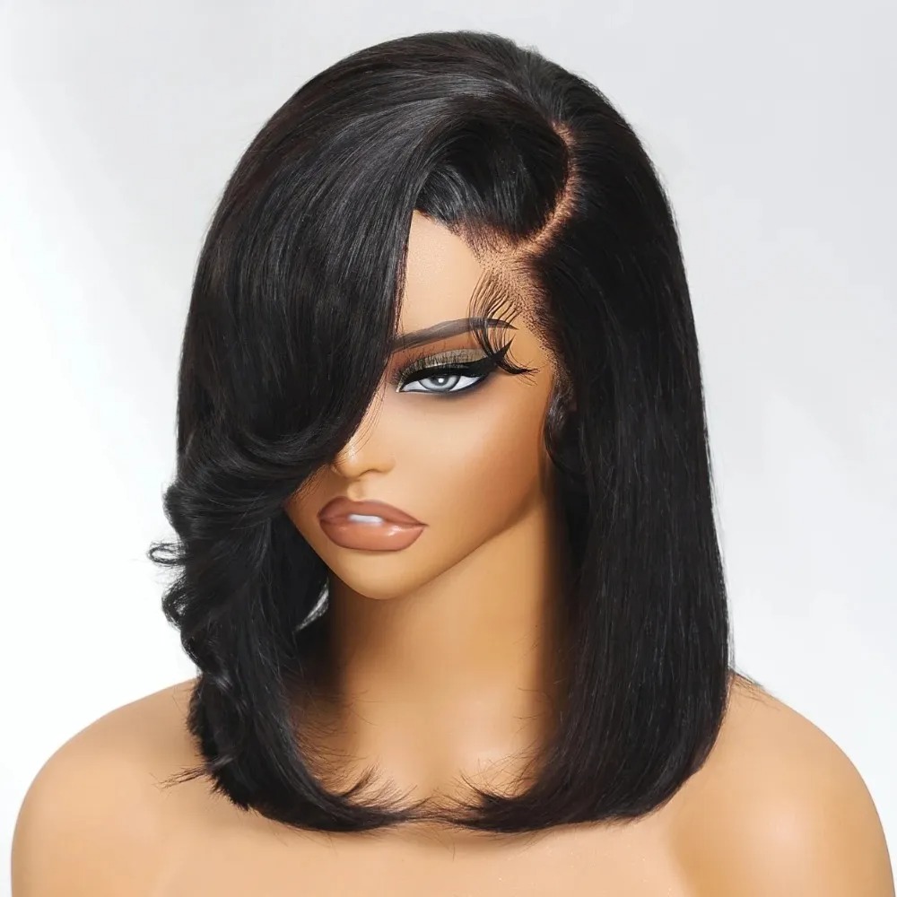블랙 숏밥 스트레이트 레이스 프론트 가발 (뱅 포함)  - Pre Parted 13X4 Lace Front Bob Wig 리뷰 및 가격